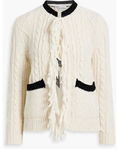 RED Valentino Fringed Cable-knit Cardigan - Natural