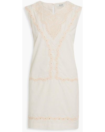 Joie Modarie Broderie Anglaise-trimmed Linen And Cotton-blend Mini Dress - White