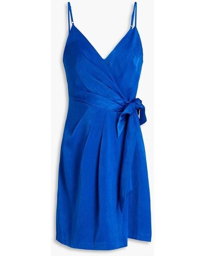 Aidan Mattox Pleated Satin Mini Wrap Dress - Blue