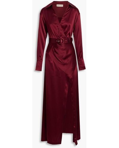 Nicholas Electra Belted Wrap-effect Silk-satin Maxi Dress - Red