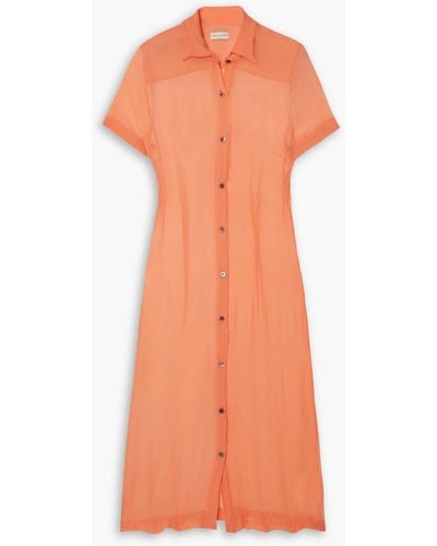 Dries Van Noten Crinkled Silk-chiffon Midi Shirt Dress - Orange