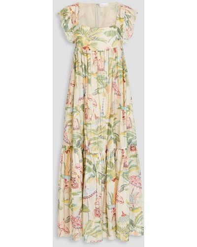RED Valentino Tiered Printed Cotton And Silk-blend Voile Midi Dress - Metallic