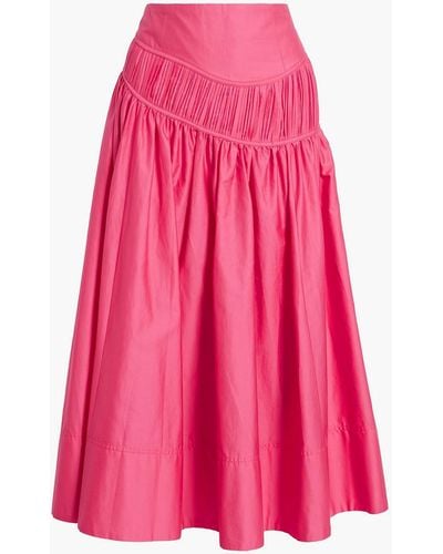 Aje. Curve Pleated Cotton-poplin Midi Skirt - Pink