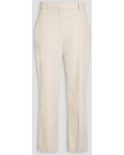 Brunello Cucinelli Cropped Bead-embellished Wool And Cotton-blend Tapered Trousers - White