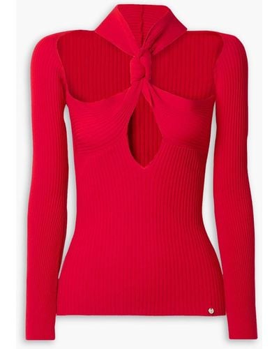 The Attico Cutout Knotted Ribbed-knit Jumper - Red