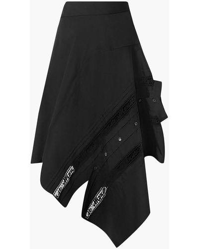 Monse Asymmetric Lace-trimmed Cotton-blend Poplin Skirt - Black