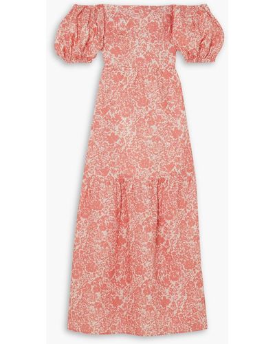 Peony Off-the-shoulder Floral-print Linen Maxi Dress - Pink