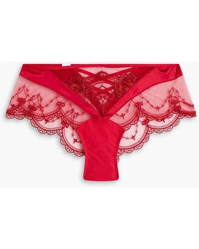 Lise Charmel Tellement Glamour Embroide Stretch-tulle And Corded Lace Low-rise Briefs - Red
