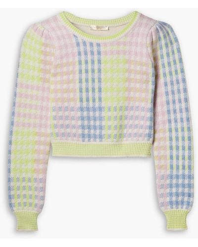LoveShackFancy Dolana Cropped Checked Knitted Sweater - White