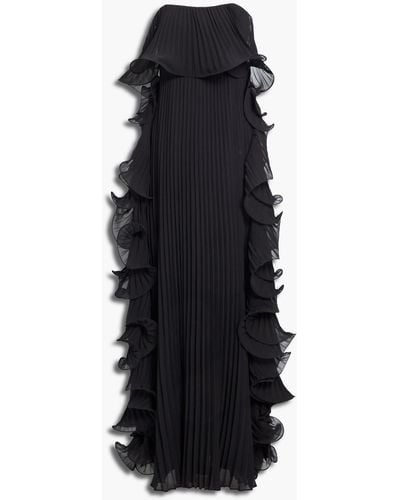 Badgley Mischka Strapless Ruffled Chiffon Gown - Black