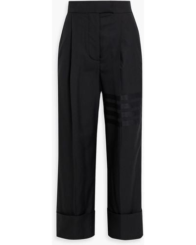 Thom Browne Cropped Striped Wool Wide-leg Pants - Black