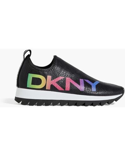 DKNY Azer Logo-print Faux Pebbled-leather Slip-on Trainers - Black