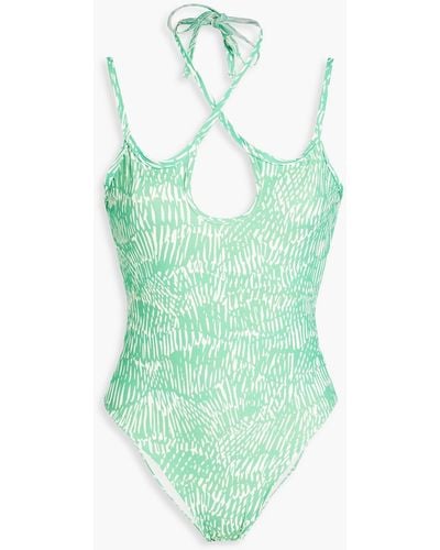 Jonathan Simkhai Alayna Printed Halterneck Swimsuit - Green