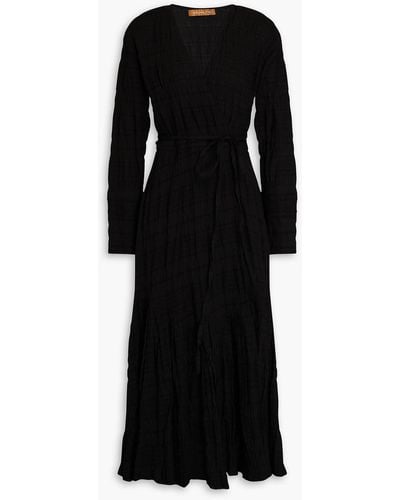 Rejina Pyo Irena midi-wickelkleid aus jacquard aus einer baumwollmischung in knitteroptik - Schwarz