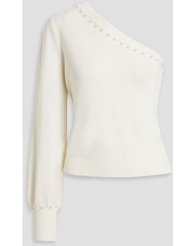 Cami NYC Virginia One-sleeve Faux Pearl-embellished Merino Wool Sweater - White