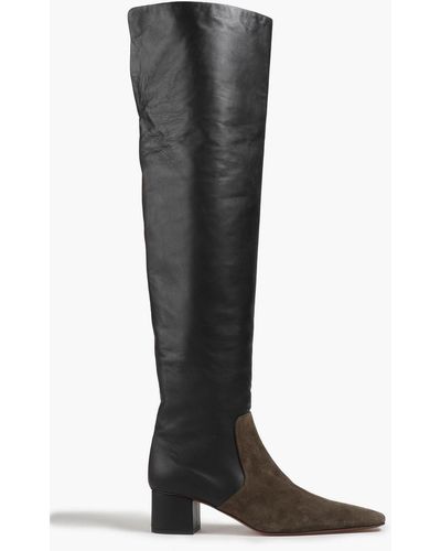 Nanushka Suede-paneled Leather Over-the-knee Boots - Black