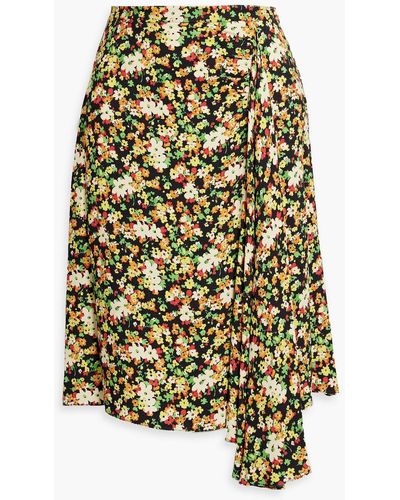 Marni Draped Floral-print Crepe Skirt - Yellow