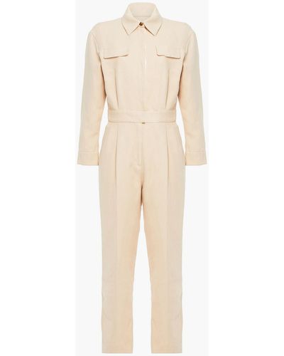 Sandro Uno Pleated Cotton And Linen-blend Twill Jumpsuit - Natural