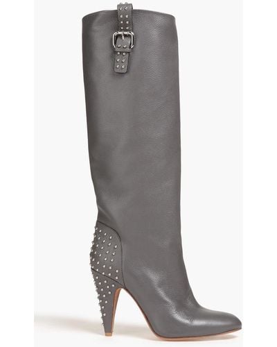 Red(V) Studded Pebbled-leather Boots - Grey