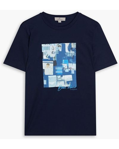 Canali Printed Cotton-jersey T-shirt - Blue