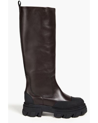 Ganni Grosgrain-trimmed Leather Boots - Black