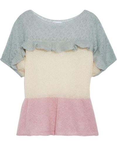 RED Valentino Ruffle-trimmed Color-block Mohair-blend Peplum Top - Blue