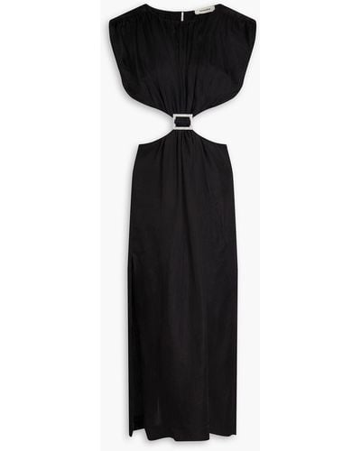 Sandro Cutout Crystal-embellished Satin-twill Midi Dress - Black