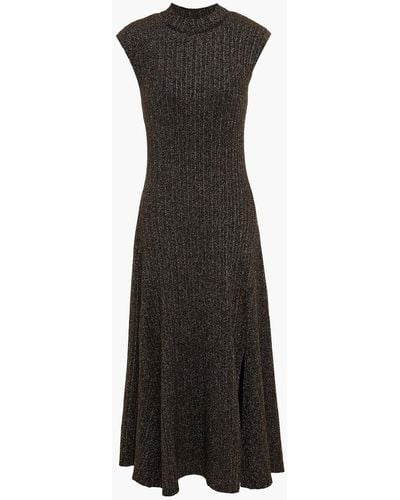 Maje Rosette Metallic Ribbed-knit Midi Dress - Black