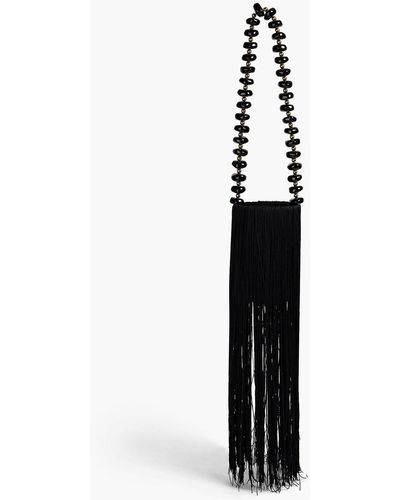 Vanina Weeping Embellished Fringed Satin Shoulder Bag - Black