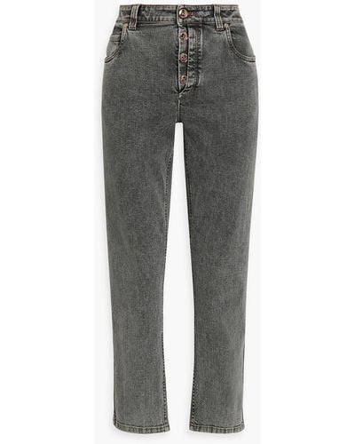 Brunello Cucinelli Faded High-rise Straight-leg Jeans - Gray