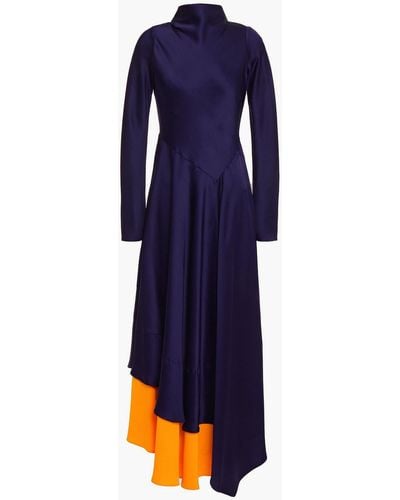 Amanda Wakeley Tiered Two-tone Satin Maxi Dress - Blue