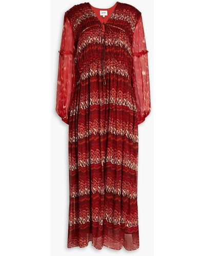 Joie Gathered Ruffle-trimmed Printed Silk-crepon Midi Dress