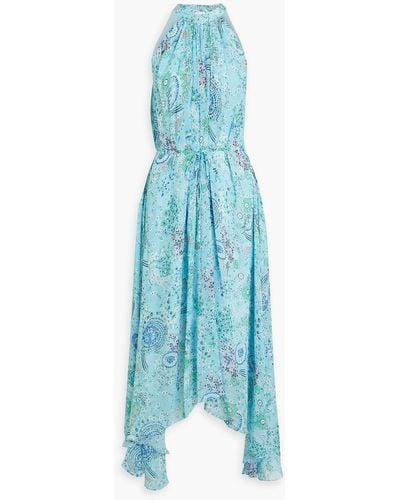 Saloni Irina Belted Printed Silk-georgette Maxi Dress - Blue