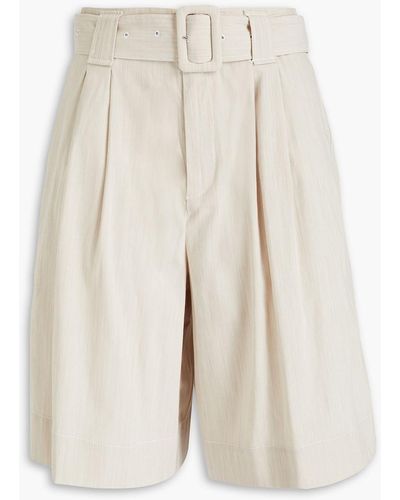 Ganni Belted Woven Shorts - White