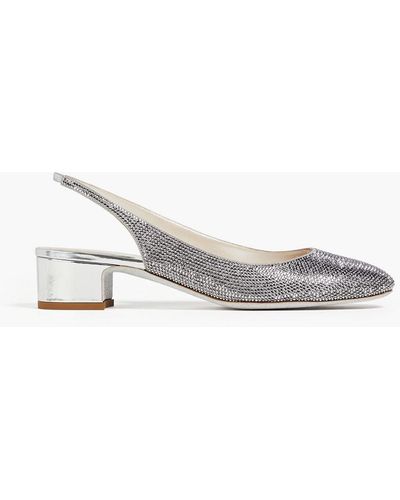 Rene Caovilla Elsie Crystal-embellished Satin Slingback Court Shoes - Metallic