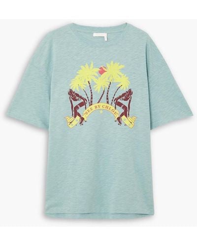 See By Chloé Printed Cotton-jersey T-shirt - Blue