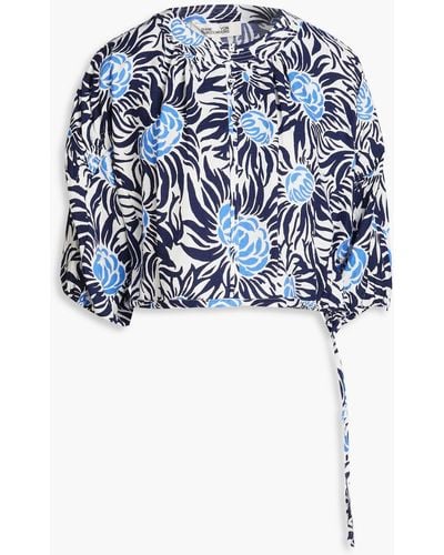 Diane von Furstenberg Cropped bluse aus webstoff mit floralem print - Blau