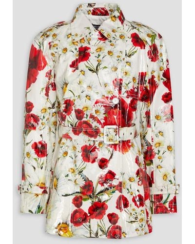 Dolce & Gabbana Belted Coated Floral-print Trench Coat - Red