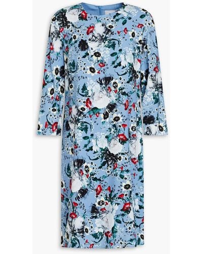 Erdem Emma Floral-print Crepe De Chine Mini Dress - Blue