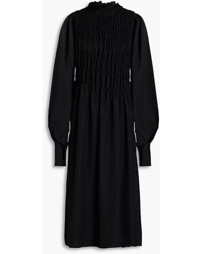 Victoria Beckham Shirred Seersucker Midi Dress - Black
