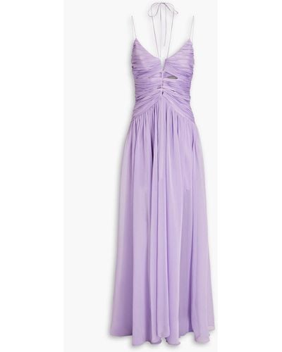Rasario Ruched Cutout Chiffon Maxi Dress - Purple
