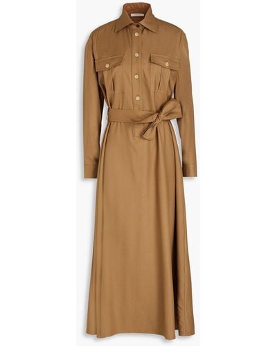 Giuliva Heritage Dora Wool And Silk-blend Twill Midi Shirt Dress - Natural