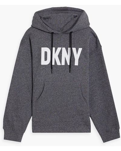 DKNY Printed Cotton-blend Fleece Hoodie - Gray