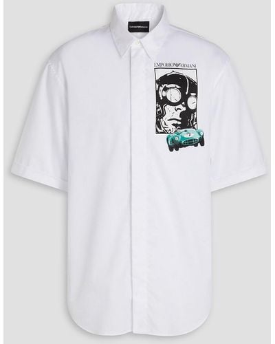 Emporio Armani Printed Cotton-blend Twill Shirt - White
