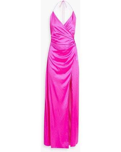retroféte Ceres Crystal-embellished Silk-blend Satin Halterneck Gown - Pink