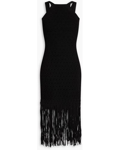 Sandro Susanne Fringed Stretch-knit Midi Dress - Black