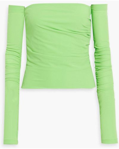 Helmut Lang Off-the-shoulder Convertible Stretch-crepe Top - Green