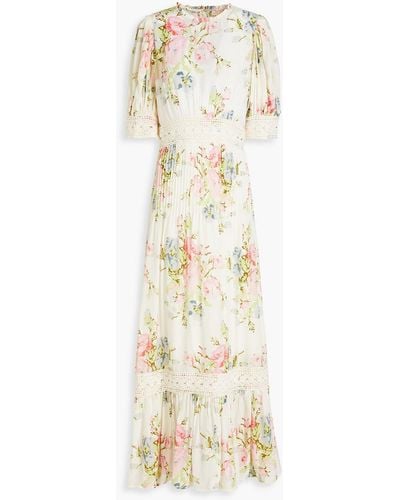 byTiMo Pintucked Floral-print Satin Maxi Dress - White