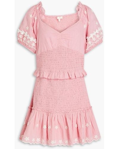 LoveShackFancy Jarrah Shirred Swiss-dot Cotton Mini Dress - Pink