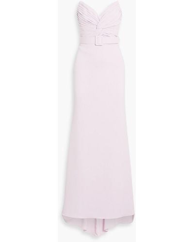 Badgley Mischka Strapless Belted Crepe Gown - Pink